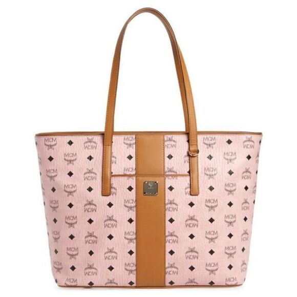MCM Anya Pink Monogram Visetos Canvas Medium Shopper Tote - Picture 1 of 10